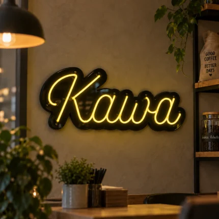 Żółty neon KAWA – napis LED do kawiarni i coffee shopu