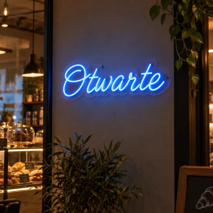 Niebieski neon OTWARTE – napis LED do sklepu i lokalu usługowego
