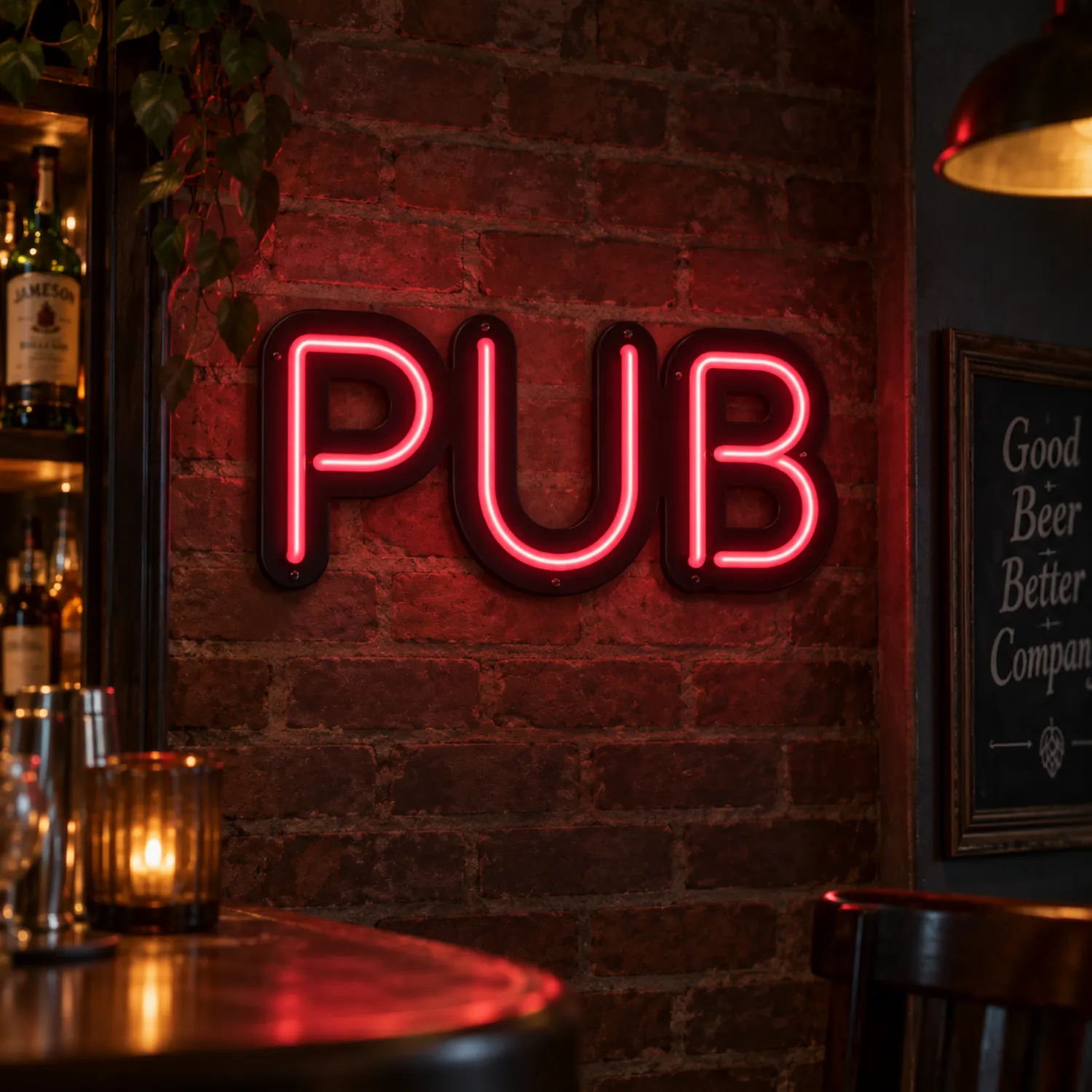 Neon PUB na ścianę – nowoczesna reklama świetlna lokalu Czerwony napis LED PUB – neon reklamowy do baru i pubu