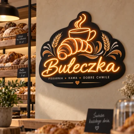 Logo Bułeczka z pomarańczowym LED i nadrukiem dla piekarni