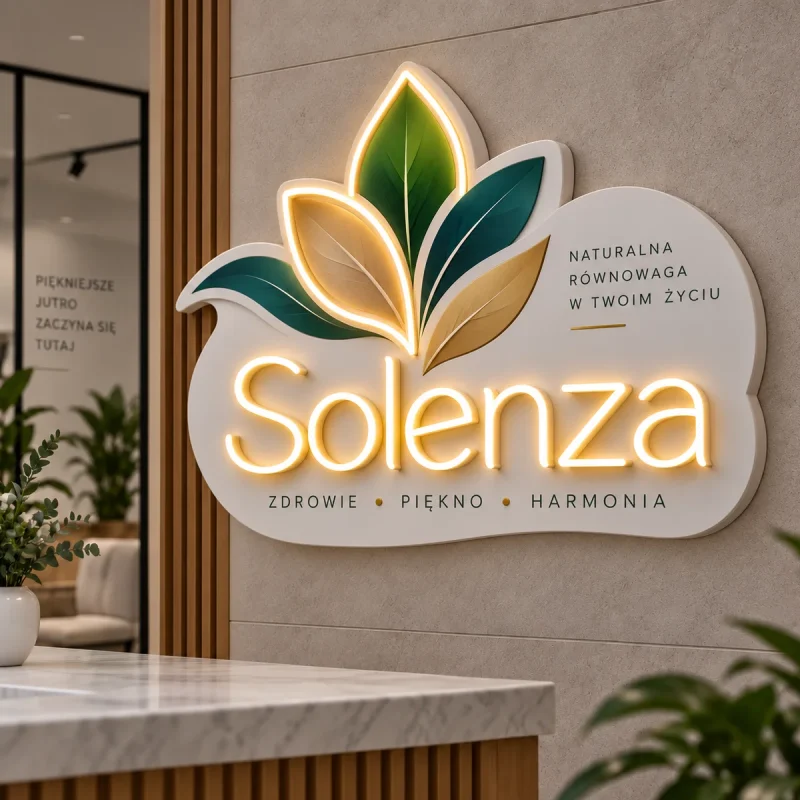 Logo firmy na ścianę z nadrukiem UV i neonem LED