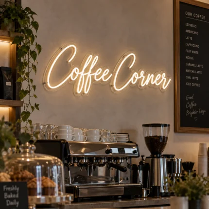 Napis LED na zamówienie Coffee Corner w kawiarni