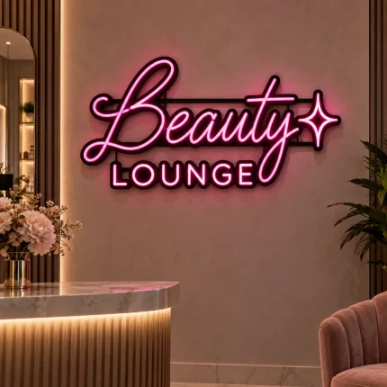 Różowy neon personalizowany Beauty Lounge z własnym logo
