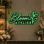 Zielony neon personalizowany Bloom Atelier z motywem roślinnym