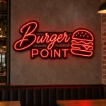 Neon personalizowany Burger Point z logo burgera