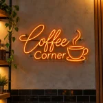 Neon personalizowany Coffee Corner z symbolem filiżanki