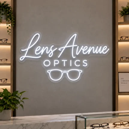 Neon personalizowany Lens Avenue Optics z symbolem okularów
