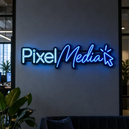 Neon personalizowany Pixel Media z logo według własnego projektu