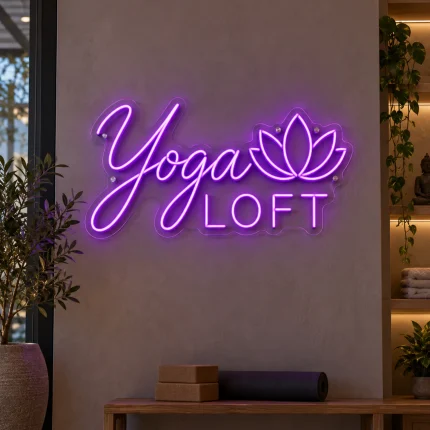 Neon personalizowany Yoga Loft z motywem lotosu